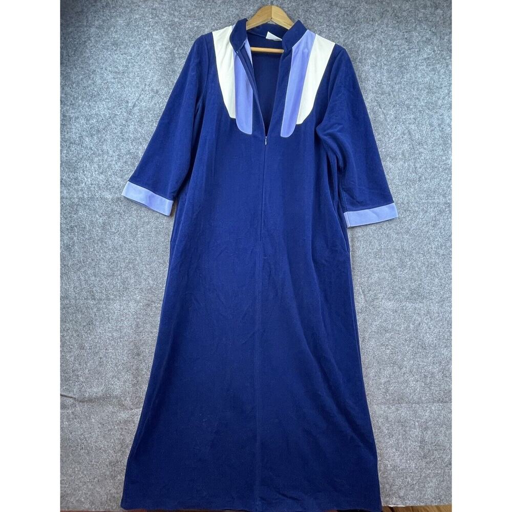 Vintage JC Penny Housecoat Womens 14 Blue Misses Robe Retro Dacron Lounge PJ